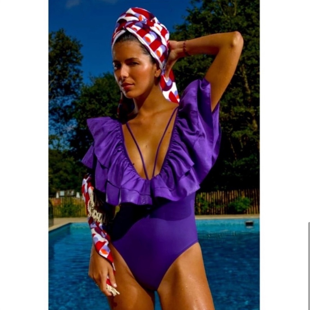 ZARA Fashion Maxi Ruffle V Neck One-piece Swimsuit Bloggers Fav NWT